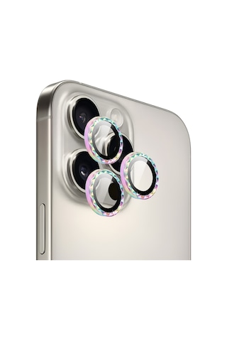 Apple iPhone Uyumlu 16 Pro / 16 Pro Max İçin Ipg Prolens Kamera Lens Koruyucu Elmas Kesim Çerçeveli, Kırılmaz Cam Çok Renkli