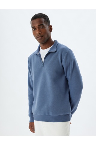 Koton Yarım Fermuarlı Yaka Sweatshirt Uzun Kollu Pamuk Karışımlı Mavi 5wam70002mk Mavi