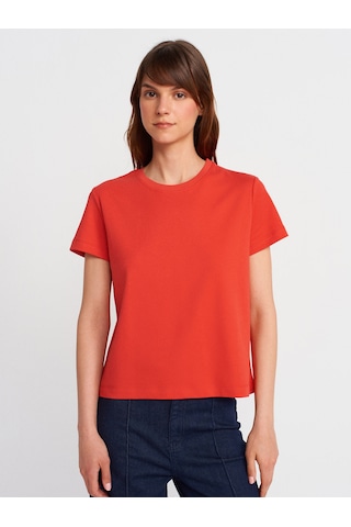 Dilvin 31757 Bisiklet Yaka Dikiş Detaylı T-shirt-kırmızı Kırmızı