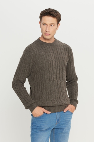 AC&Co / Altınyıldız Classics Erkek Kahverengi Standart Fit Normal Kesim Bisiklet Yaka Jakarlı Yünlü Triko 4A4923100209KHVL Kahverengi