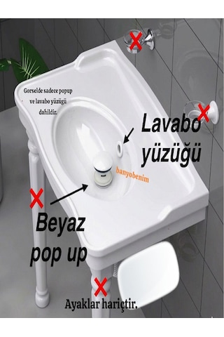 Pop Up Sifon Taşma Delikli Porselen Kafa Beyaz Renk Sifon Ve Beyaz Renk Lavabo Yüzüğü Lavabo Sifonu
