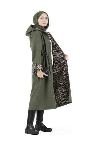 Sevitli Leopar Detaylı Trençkot-haki-2465-haki Haki