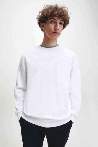 Erkek Beyaz Basic Sade Bisiklet Yaka Lu Sweatshirt (528683361)