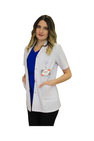 Klasik Yaka Kadın Doktor Önlüğü Hemşire Öğretmen Beyaz Önlük (508605562)