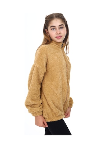 Toontoy Kız Çocuk Nakışlı Peluş Hırka Kahverengi