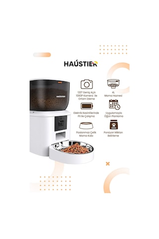 Qq029 Kameralı 1080p Gece Görüş, Akıllı Otomatik Kedi Mama Kabı, 2.4ghz/5ghz, 4lt, Metal Kase