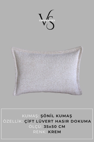 Kırlent Kılıfı - Çift Taraflı Şönil Kumaş 35x50 Cm Gizli Fermuarlı Dekoratif Ev Aksesuarı Krem