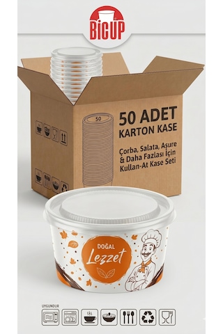50 Adet Kapaklı Karton Kase Çorba Salata Aşure Yemek Kasesi Piknik Tabağı 14 Oz Karton Kase Isıya Dayanıklı Parti Organizasyon Kasesi Beyaz