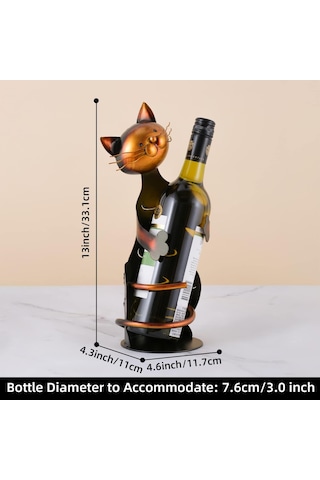 Hangfox Kedi Şekilli Metal Şarap Tutucu - Ev Dekoru Ve Pratik Kullanım - Kireçten Renkli - 11.7x11x33.1 Cm