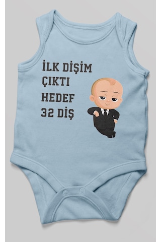 Morivokids İlk Dişim Çıktı Hedef 32 Diş Sıfır Kollu Bebek Body Bebe Mavisi