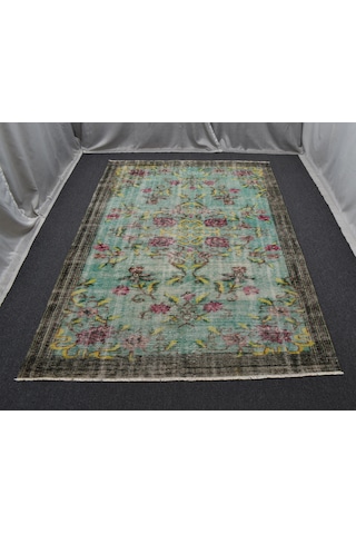 Zehra Abla Halı Vintage El Dokuma Nadir Serpme Çiçekli Eskitme Yün Salon Halısı 7144 Çok Renkli