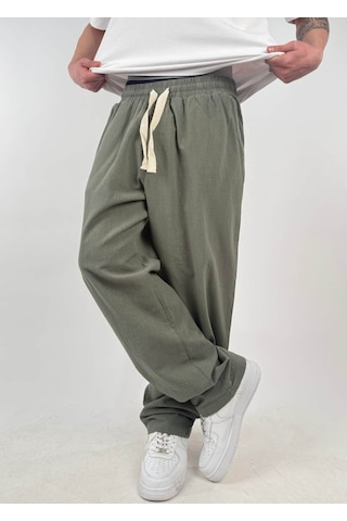 Zaee Keten Baggy Pantolon Haki Yeşil