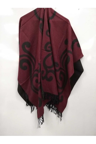 Lavinya Kadın Kışlık Çift Taraflı Panço Omuz Şalı Kırmızı 130 x 160 130 x 160