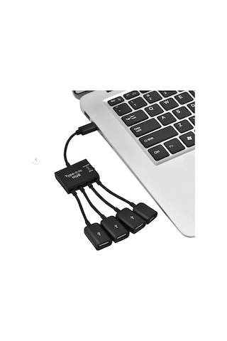 Type-c Otg Hub Çoklayıcı 3 Port Usb 2.0 Data Ve Mikro Usb Şarj Girişli Çevirici Adaptör