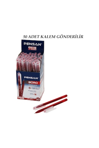 50 Adet Pensan Büro Kırmızı Tükenmez Kalem M-medium - 1.0mm Uç 5256