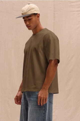 Erkek %100 Organik Pamuklu Kalın Dokulu Comfort Fit Bisiklet Yakalı T-shirt Kahverengi