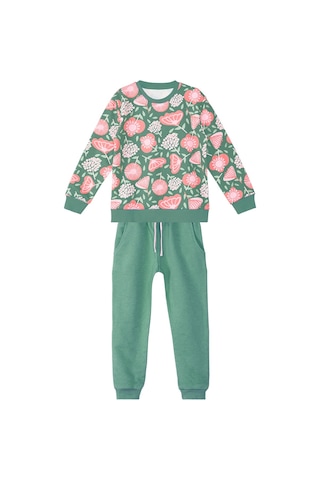 Denokids Pembe Çiçekli Kız Çocuk Yeşil Pembe Eşofman Takım Pembe - Yeşil