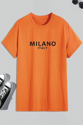 Erkek Milano Baskılı Oversize Tshirt Turuncu