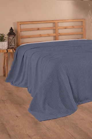 Tek Kişilik Saç Örgü Pike %100 Pamuk Yatak Örtüsü 160 X 220 Cm Koyu - Mavi
