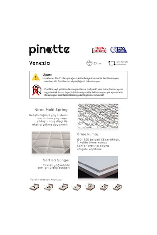 Nironyatak Tam Ortopedik Tek Kişilik Yatak 90X200 Lüks Yaylı Yatak Venezia