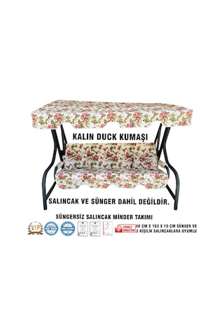 Lüks Duck Vip Salıncak Minder Seti 3 Kişilik Süngersiz Tenteli-ingiliz Gülü-salıncak Minder Seti Pembe
