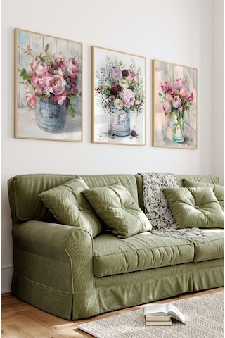 Ahşap Çerçeveli Mdf Tablo Seti Salon Ve Oturma Odası İçin Çiçekler Çt3070 42 X 62 Çok Renkli