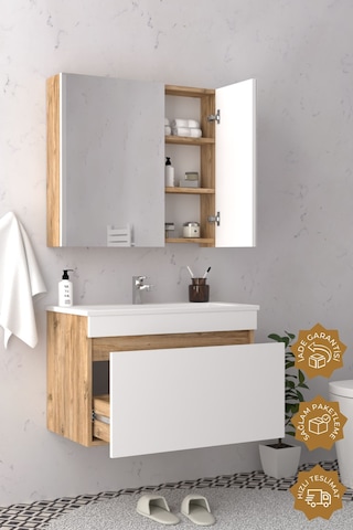 Teta Home Mersin 80 Cm Mdf Banyo Dolabı Seti Atlantik Çam-beyaz Atlantik Çam - Beyaz