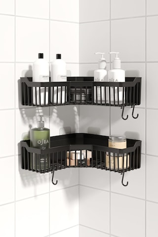 Banyo Köşelik Yapışkanlı Banyo Rafı, 2'li Banyo Düzenleyici, Duş Rafı Organizer Şampuanlık, Plastik Füme