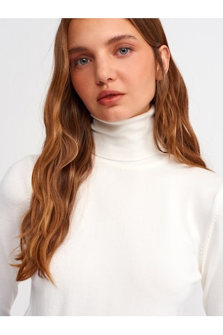 Dilvin Balıkçı Yaka Kolu Droplu Kazak-Ekru - 555888968 Ekru