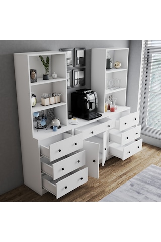 K11-2k22 Kahve Köşesi Çekmeceli Raflı Düzenleyici Beyaz