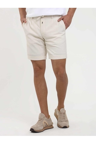 Dufy Ekru Erkek Slim Fit Çizgili Casual Short - 104661-Ekru