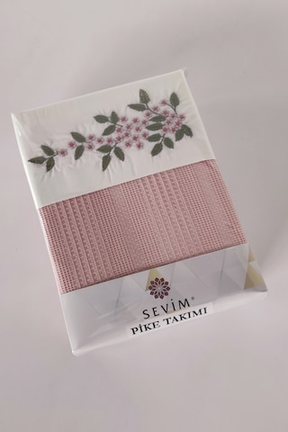 Tek Kişilik 3 Parça Nakışlı Waffle Dokuma Pike Takımı-hediyelik Petekli Pike Legacy-pudra Pudra Pudra
