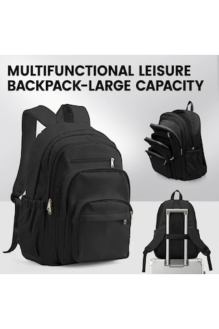 Wangxi Siyah Çok Bölmeli Laptop Sırt Çantası Büyük Kapasiteli Dayanıklı Nylon Çerçeve Ayarlanabilir Askılı Çok Cepli Seyahat İş Çantası Şık Açık Mavi Siyah Tasarım Fermuarlı Kapatma Siyah