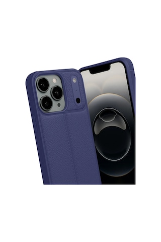 Apple Uyumlu iPhone 17 Pro Kılıf Focus Deri Desen Silikon Arka Kapak Lacivert