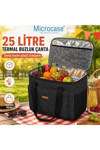 Microcase 18 Lt 5 Gözlü Termos Çanta Isı Yalıtımlı Piknik Kamp Plaj Balıkçı Soğutucu Çanta Al5649 Siyah