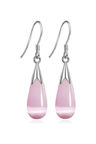 Pembe Kanca Opal Dangle Zarif Pretty Damla Küpe Bayan Aytaşı Takı Çok Renkli