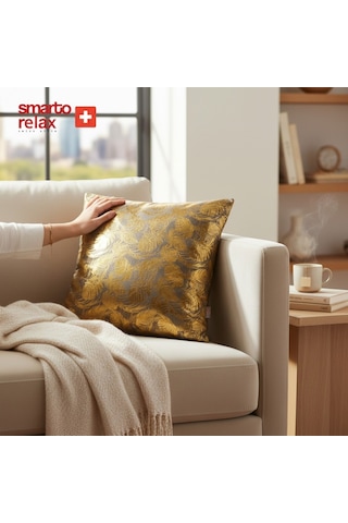Smarto Relax Tekli Antibakteriyel Desenli Dekoratif Dolgulu Kırlent 45x45 Cm Siyah - Altın