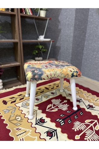 Trend Lake Çiçekli Ahşap Ayak Uzatma Pufu Makyaj Koltuğu Bench Tabure