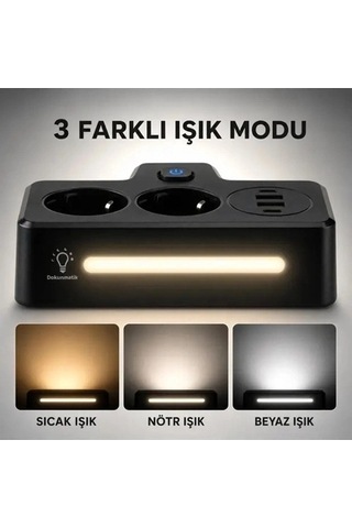 Bkl-502 Akım Korumalı 2li Priz 2 Usb Ve 2 Type-c Çıkış 4000w Hızlı Şarj Duvar Tipi Dokunmatik Led Aydınlatmal Belirtilmemiş