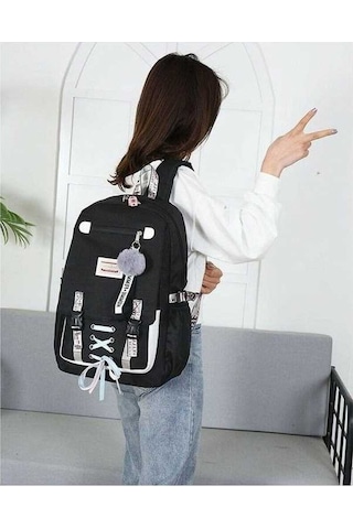 Dancemonkey Lebıhmurah Wbp11 Kadın Kız Okul Sırt Çantası, Siyah/nasır/narancı/pembe/kahverengi, 30x14x47 Cm, Seyahat Şarjlı Siyah