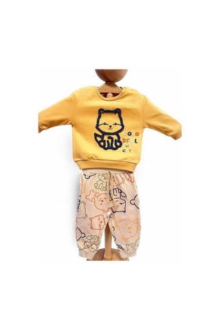Erkek Çocuk Kedi Nakışlı Eşofman Takım-15450 HARDAL