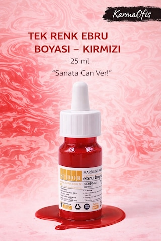 Kırmızı Renk Ebru Boyası 25 Ml Yoğun Pigment, Su Bazlı