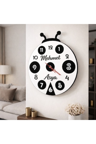 Duvar Saati Kişiye Özel Uğur Böceği Temalı No 56 Çok Renkli