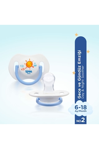 Wee Baby 2'li Gece Gündüz Emzik No:2 Mavi (Saklama Kabı Hediyeli) 6-18 Ay