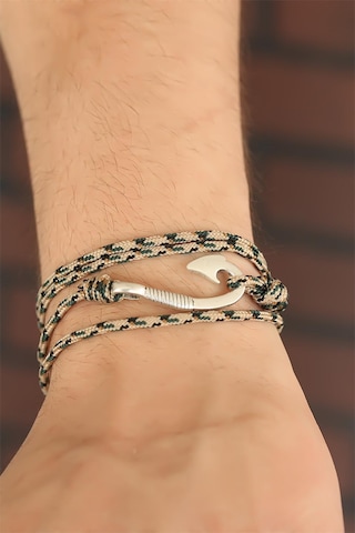 Krem Renk Çizgi Desenli Metal Kancalı Erkek Bileklik - Tj-eb2244-ks Çok Renkli