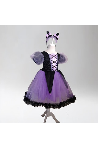 Moda Sitesi Kuromi Kostüm ,cadı Kostümü , Kız Çocuk Halloween, Balo Elbisesi Siyah - Lila