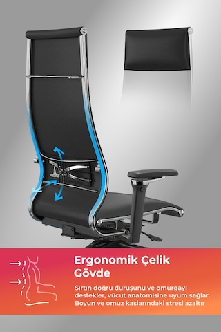 Samurai Ergonomik Koltuk Bel Destekli, Tekerlekli, Siyah, Deri Yönetici Koltuğu -50a.f.1.62 Siyah