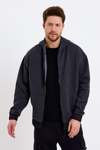 JAHR MARC Koyu Gri Kapüşonlu Oversize Erkek Ceket - XXL Koyu Gri