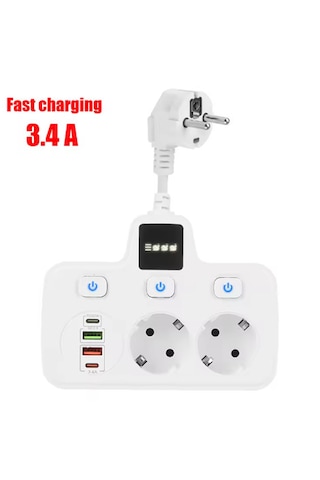 Vtn-503 Akım Korumalı Duvar Tipi Priz 2x Usb 2x Priz Typce 20w