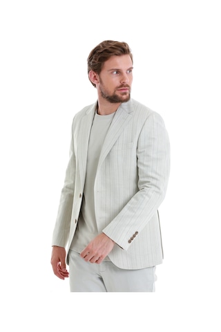 Hatemoğlu Bej Slim Fit Çizgili Mono Yaka Casual Keten Ceket 14242024c002 25 Bej